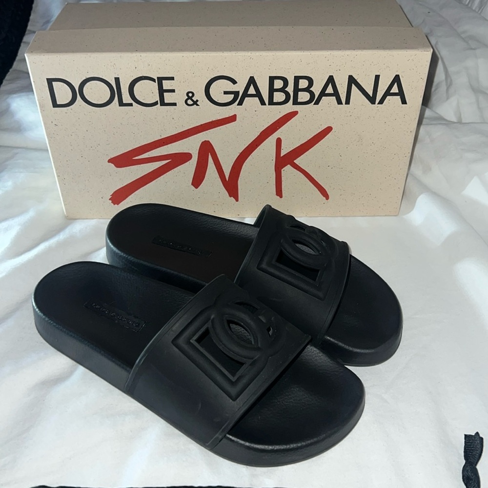 Dolce & Gabbana Black Rubber Slides Size 37